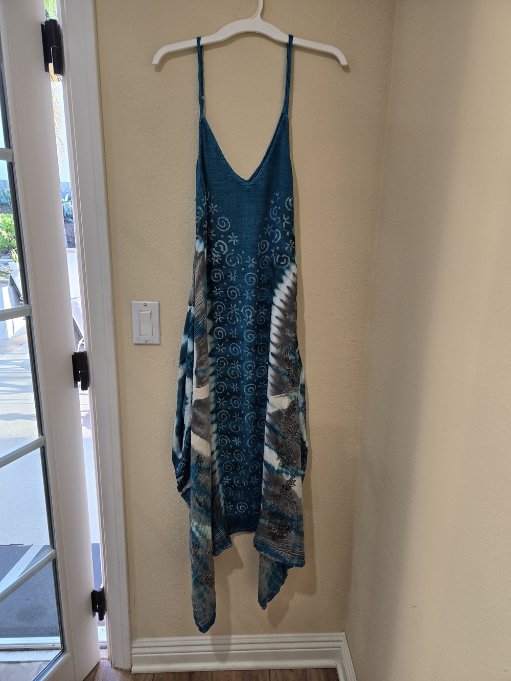 Teal Tie-Dye V-Neck Handkerchief Maxi Dress